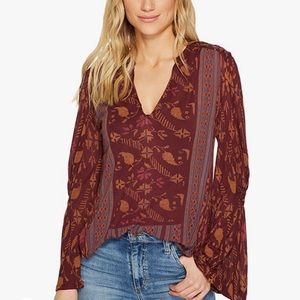 Lucky Brand Long Sleeve Mixed-Print Blouse, Size S